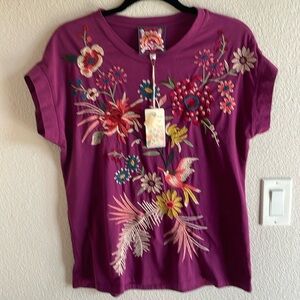 New with tag. Embroidered cap sleeve t shirt